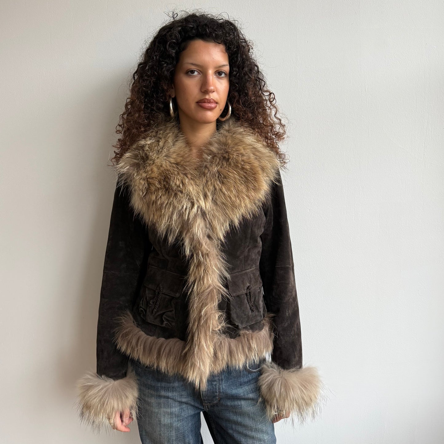 Brown suede fur afghan - Size M