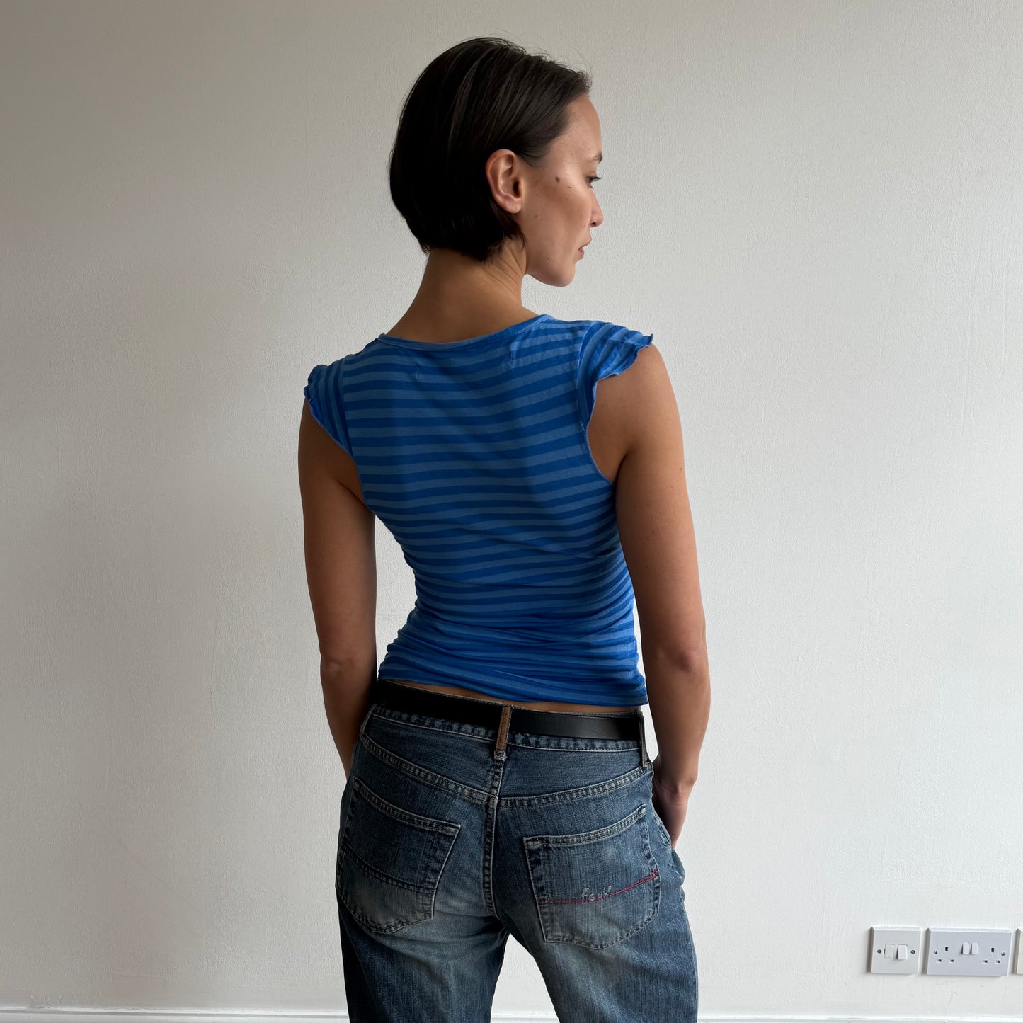 Cobalt striped ballet wrap top - Size S/M