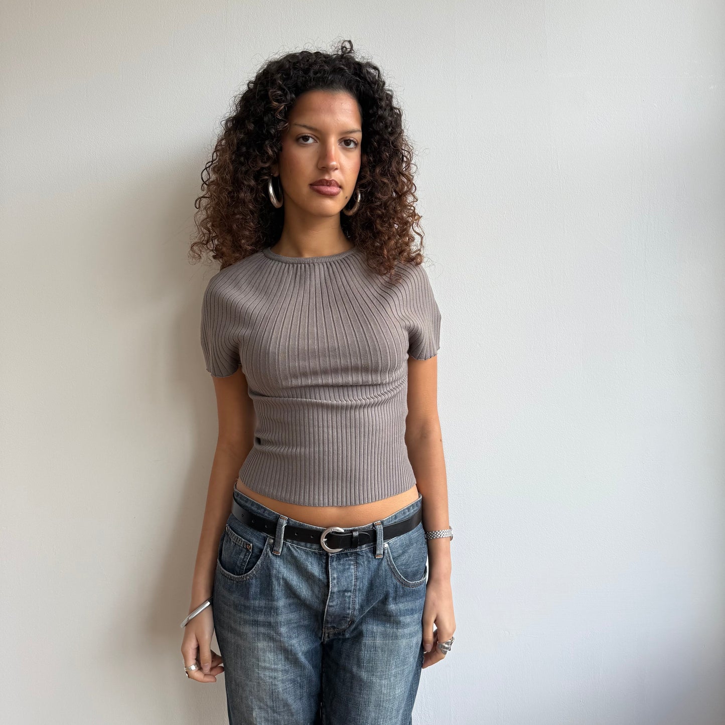 Taupe short sleeve knit - Size XS/S