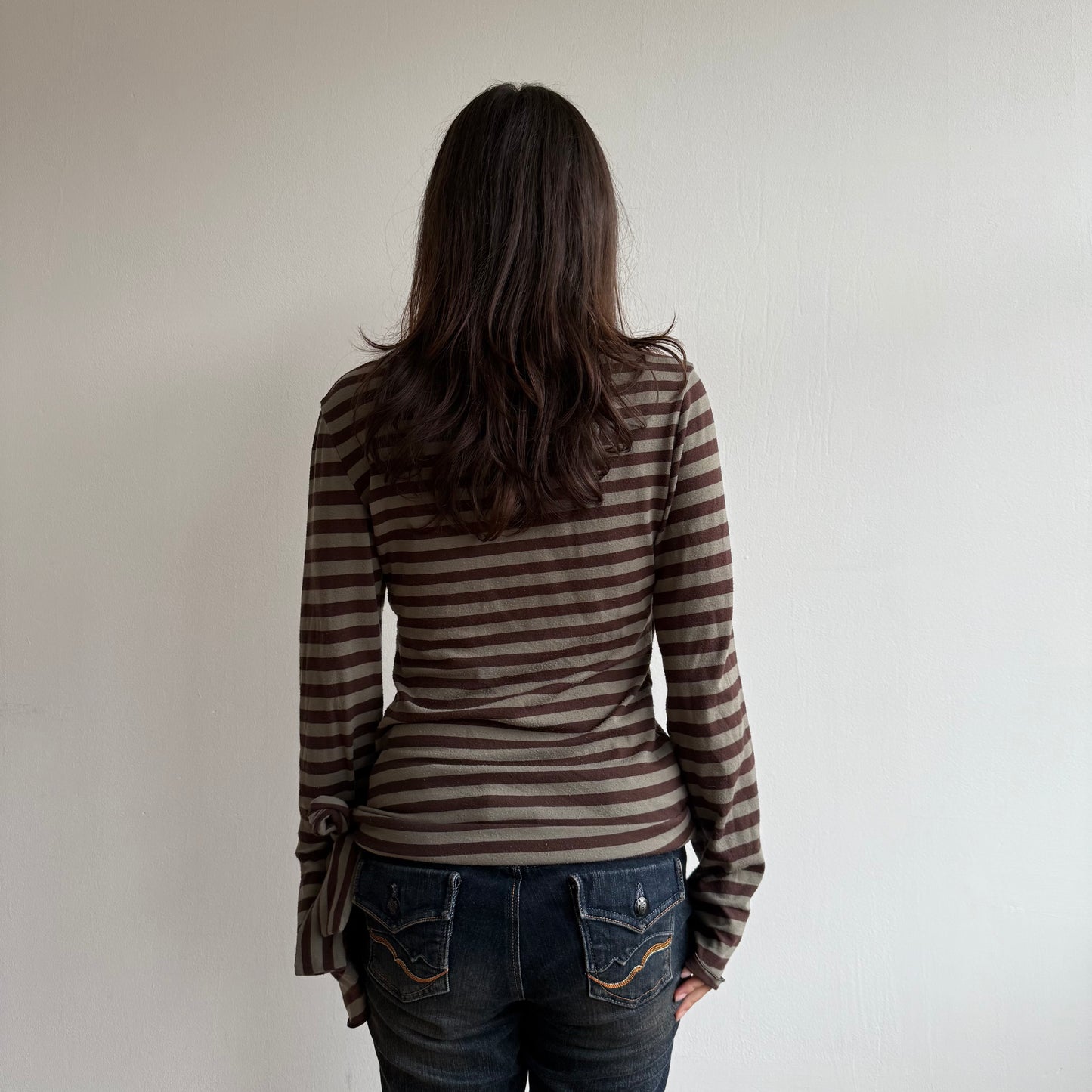 Khaki striped wrap top - Size M
