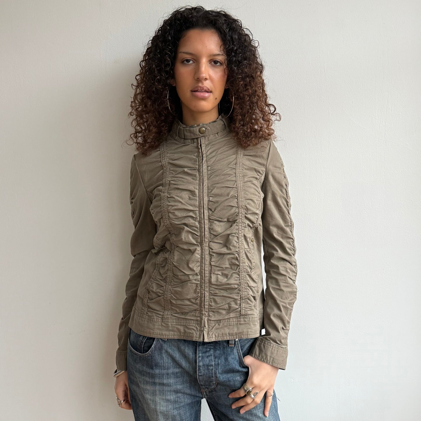 Khaki ruched cargo jacket - Size M
