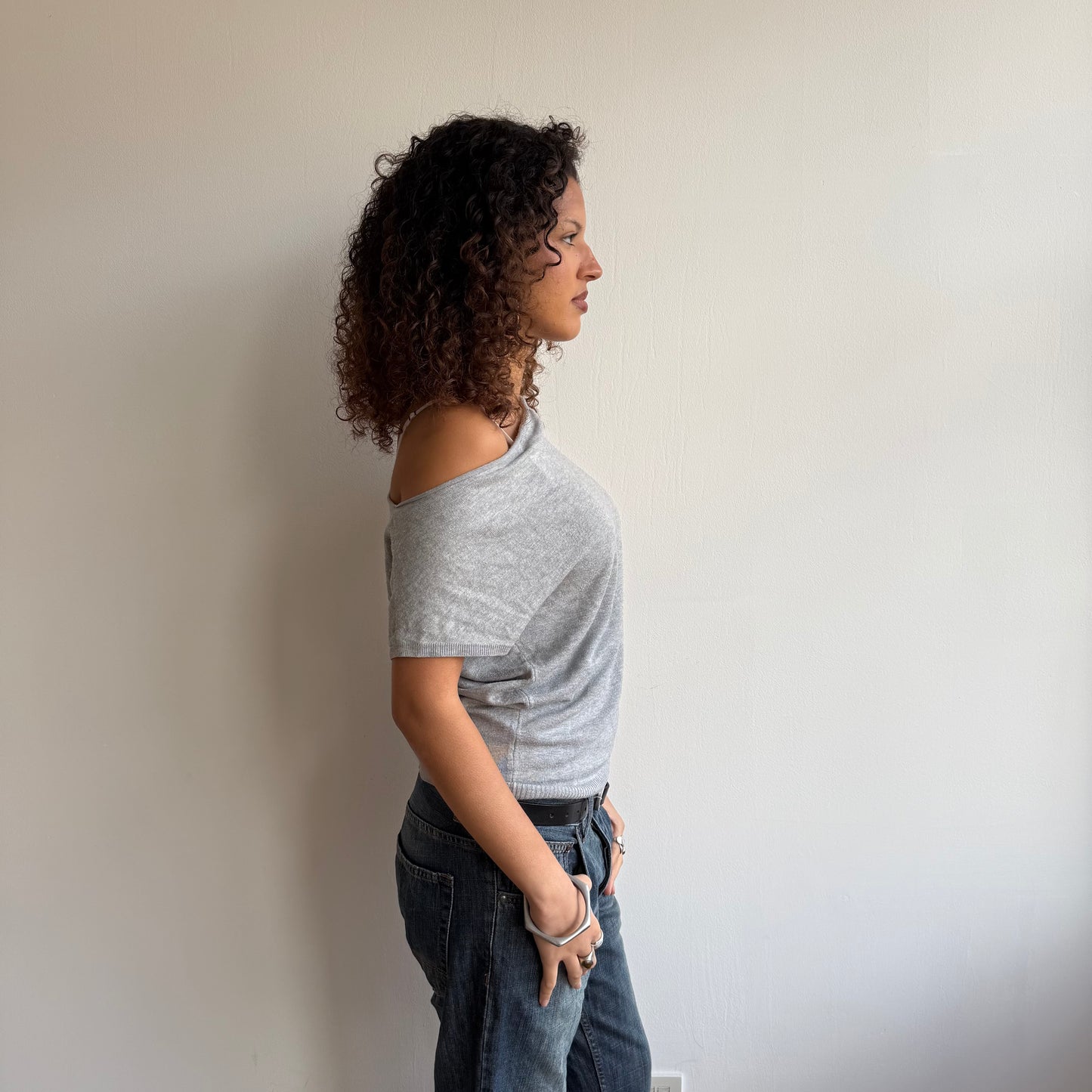 Grey short sleeve slouchy knit - Size S/M