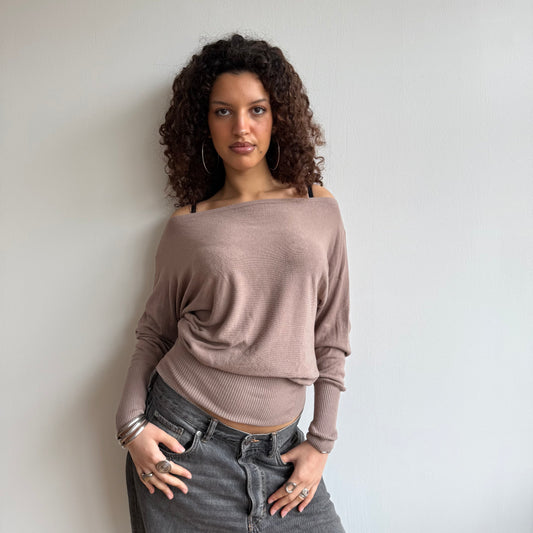 Beige slouchy knit jumper - Size S-M