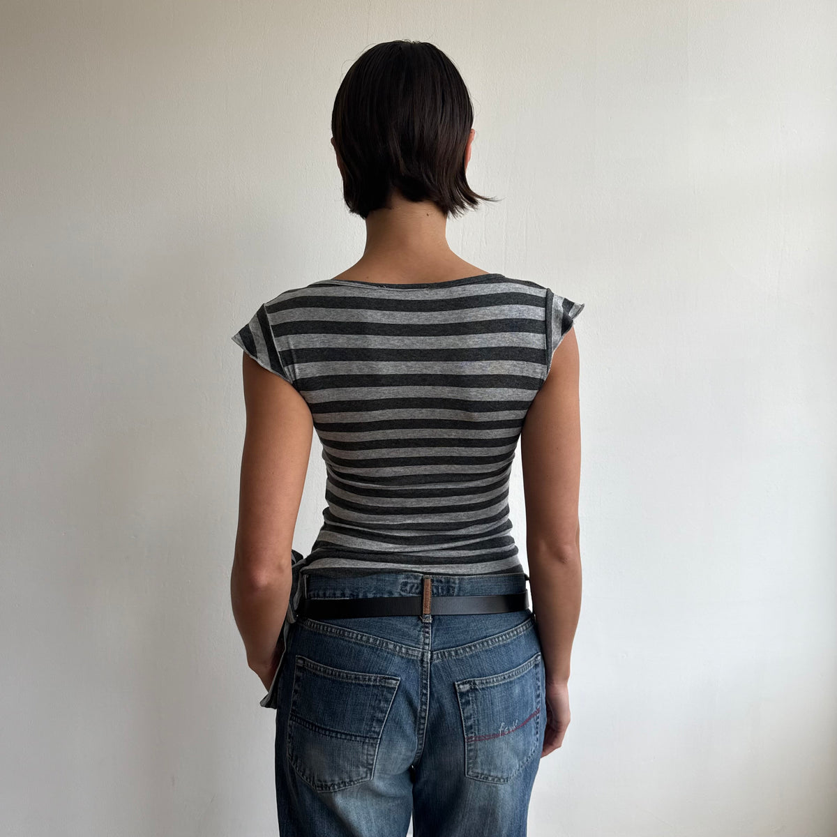Grey striped wrap ballet top - Size S-M