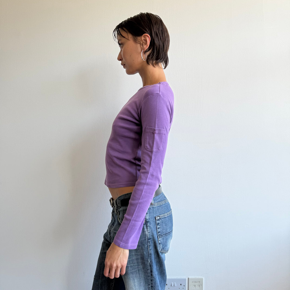 Purple button pocket top - Size S