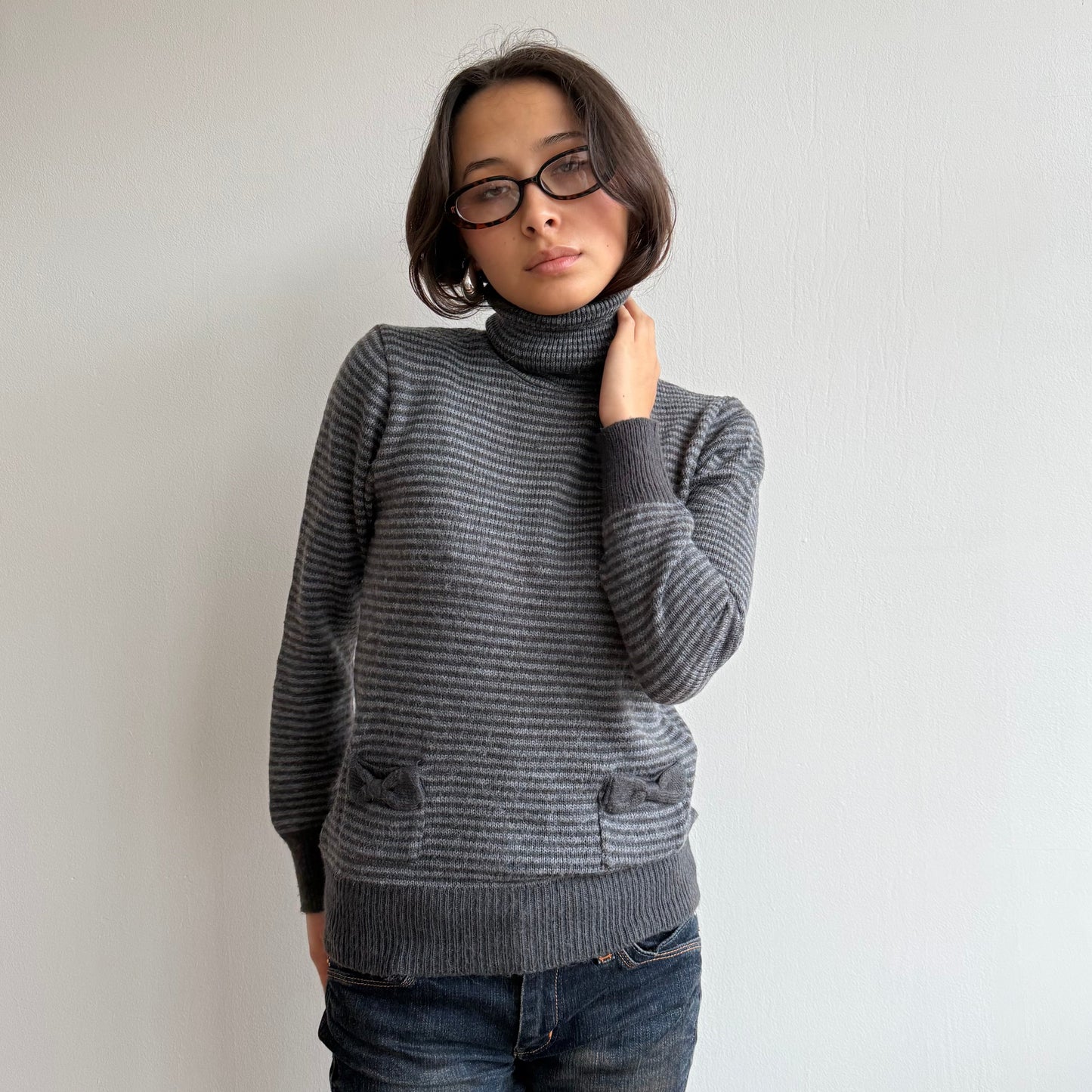 Striped bow roll neck - Size S