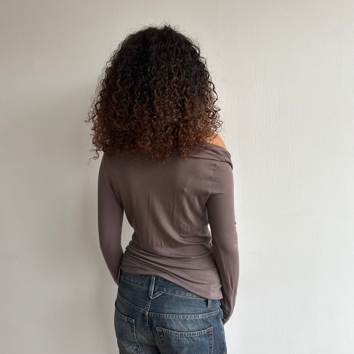 Taupe slouchy long sleeve cowl top - Size S/M