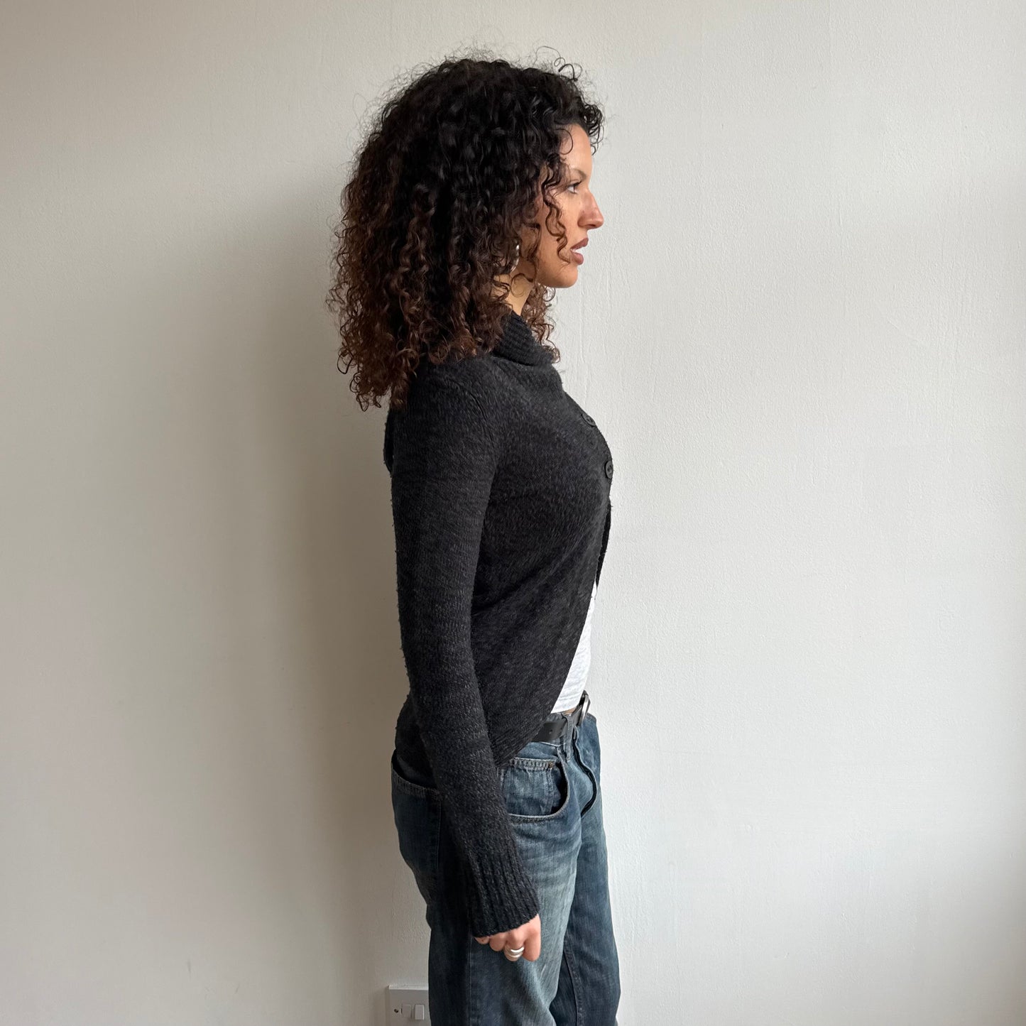 Charcoal open front knit - Size S
