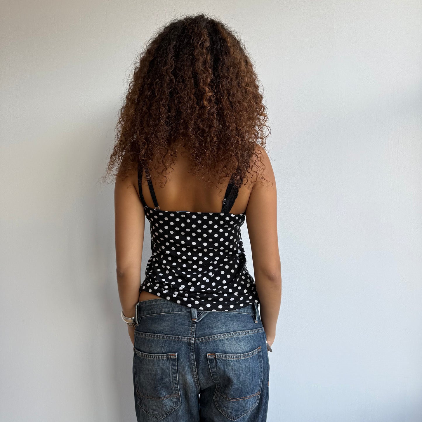Black polka dot lace cami - Size M