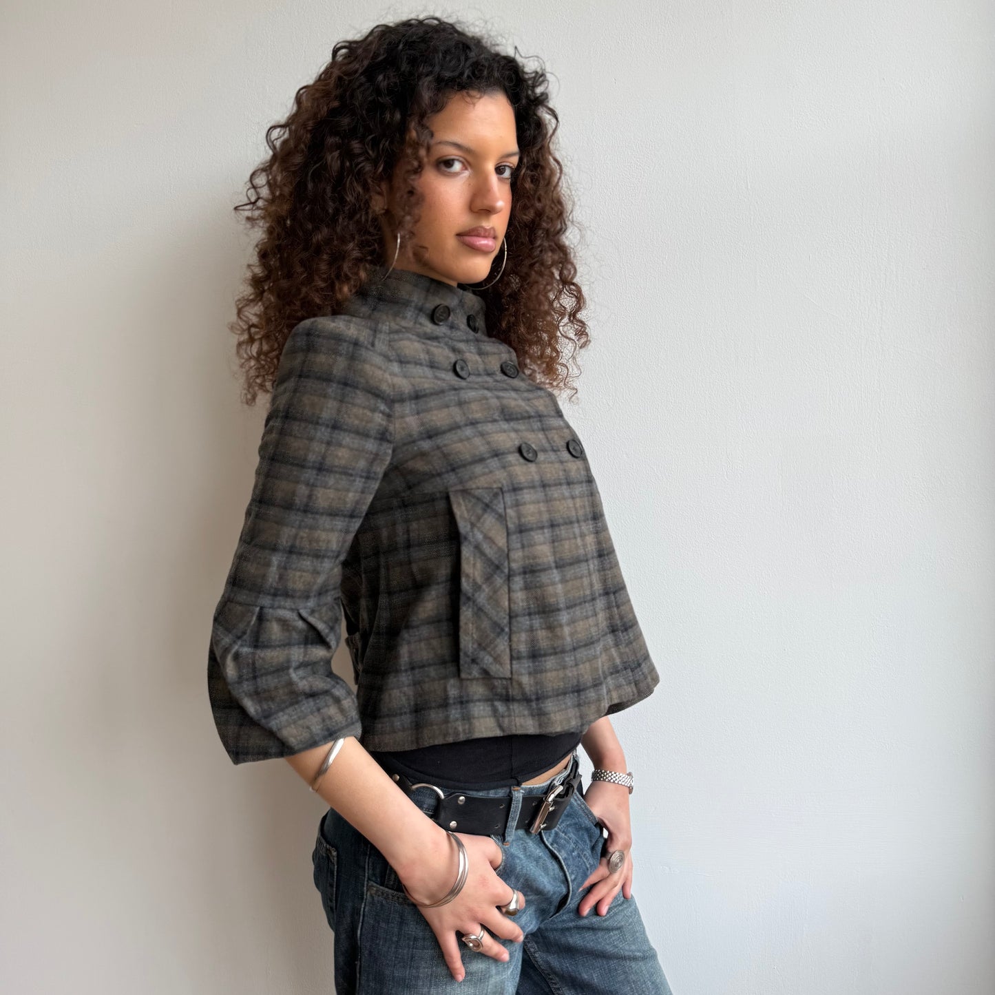 Khaki plaid peacoat - Size S