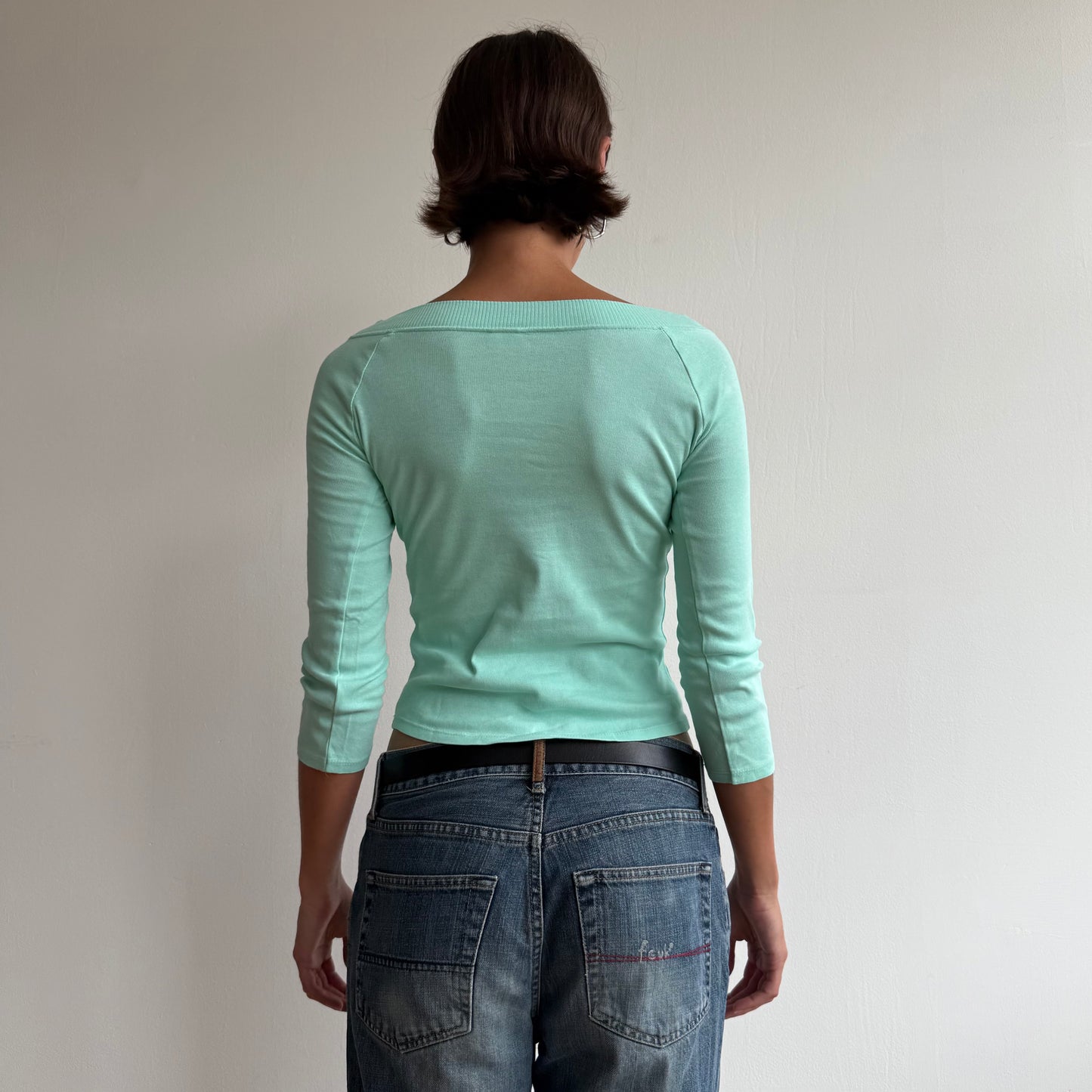 Mint 3/4 sleeve Bardot top - Size XS/S