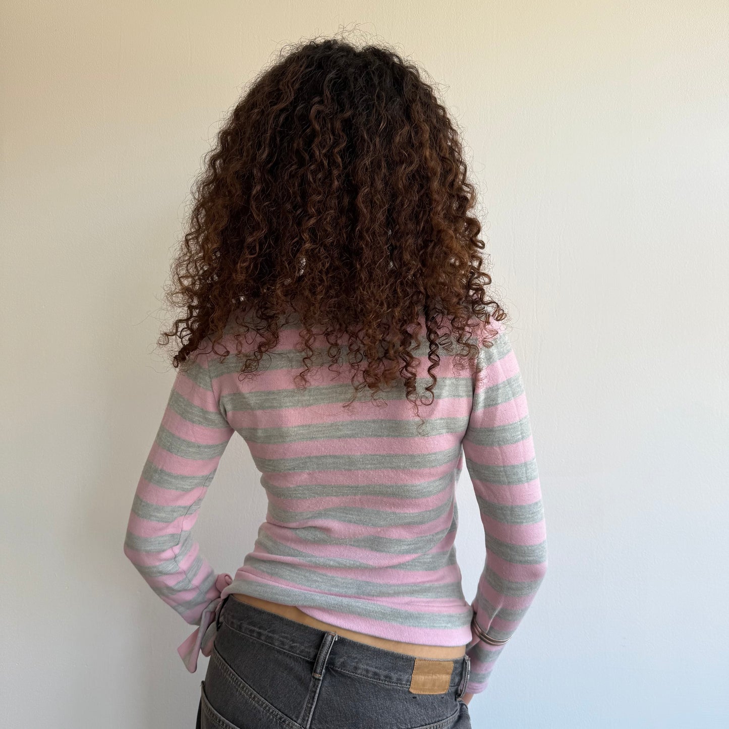 Pink + grey striped ballet knit - Size M