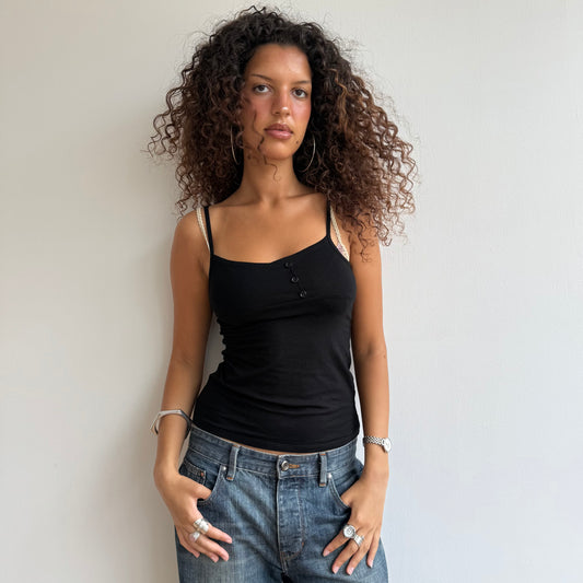 Black asymmetric button cami - Size S