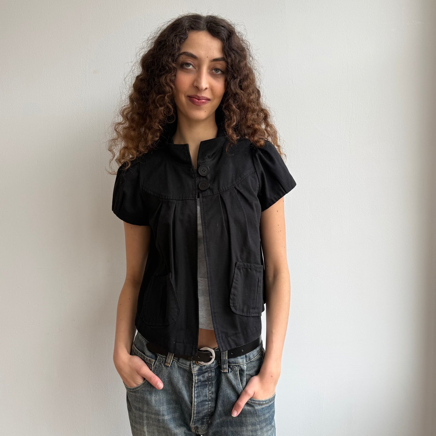 Black short sleeve peacoat - Size S