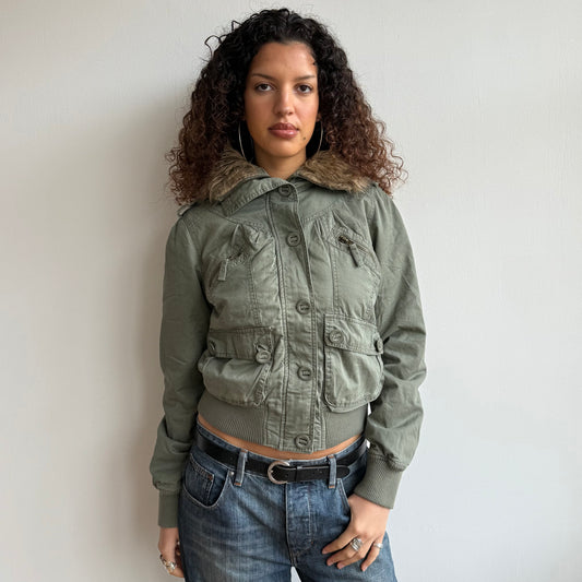 Khaki fur bomber jacket - Size M