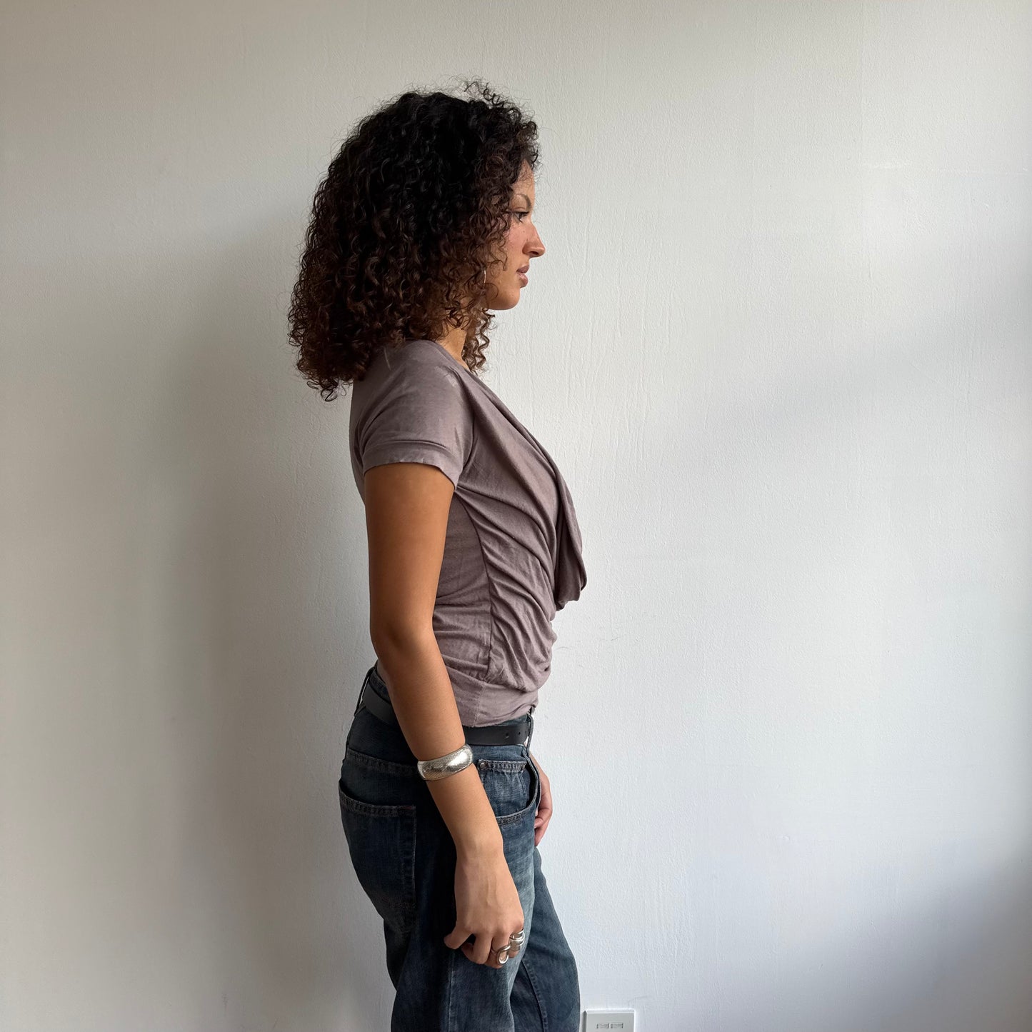 Taupe cowl neck top - Size M