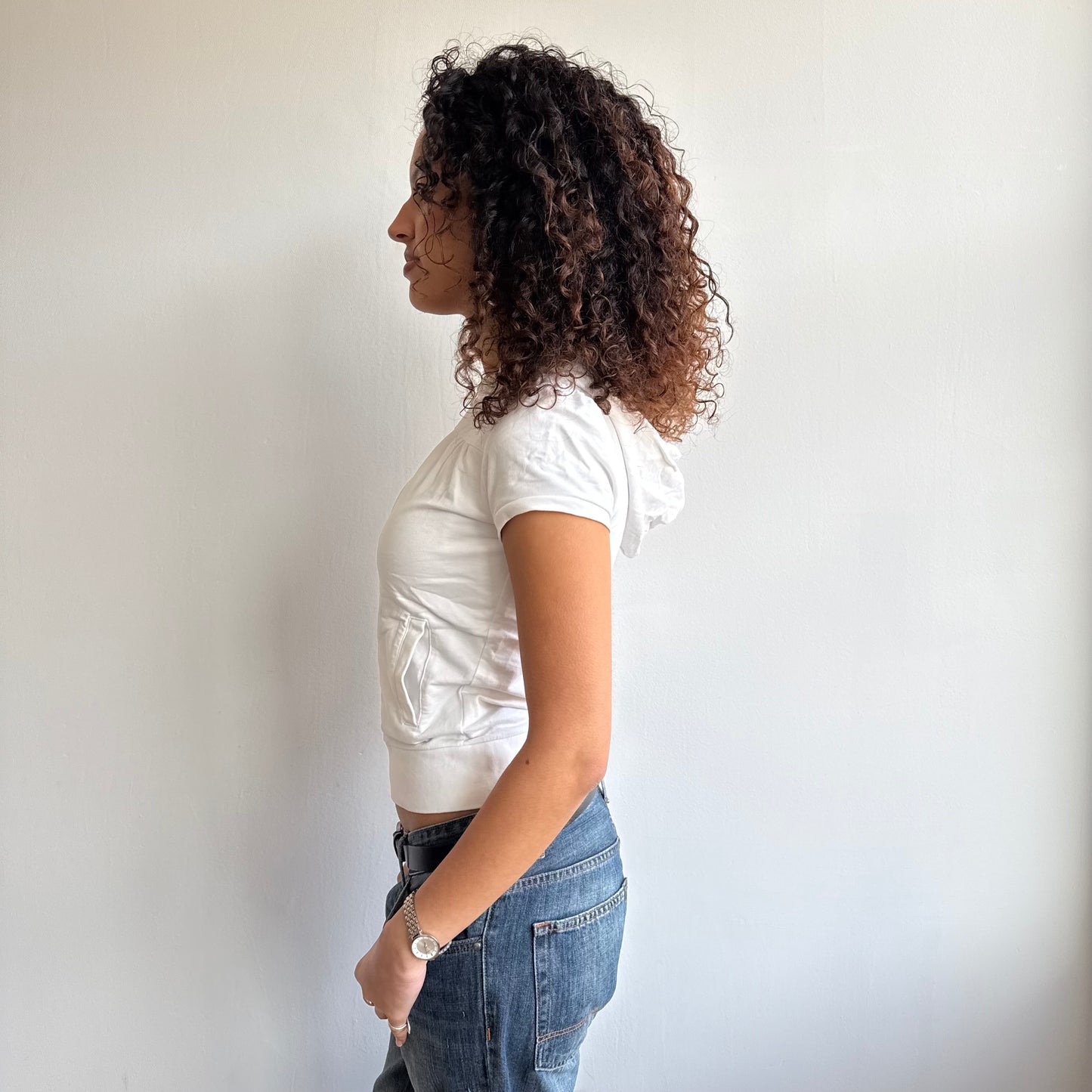 White short sleeve hoodie - Size S/M