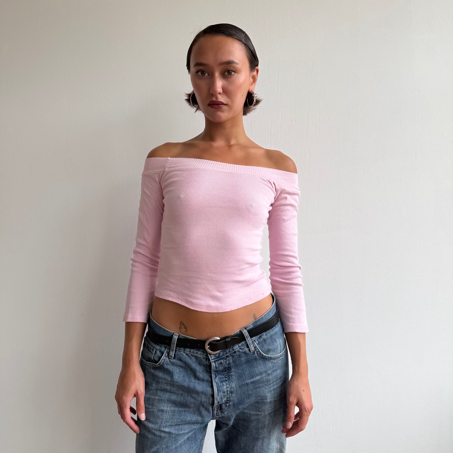 Pink 3/4 sleeve Bardot top - Size XS