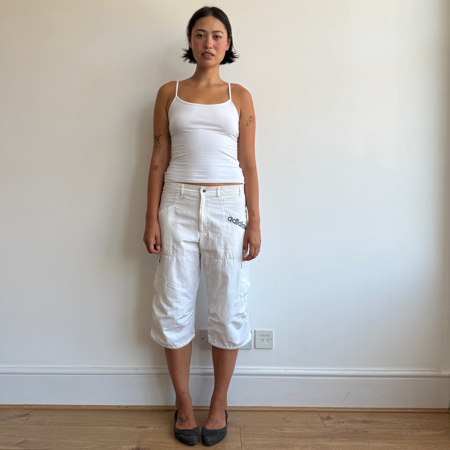 White Adidas cargo capris - Size M