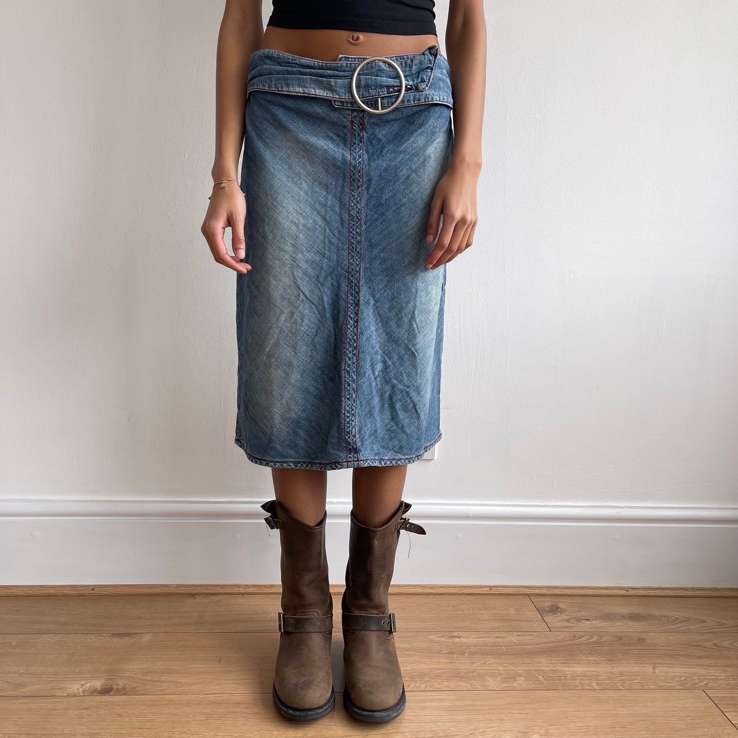 Denim belt midi skirt - Size S