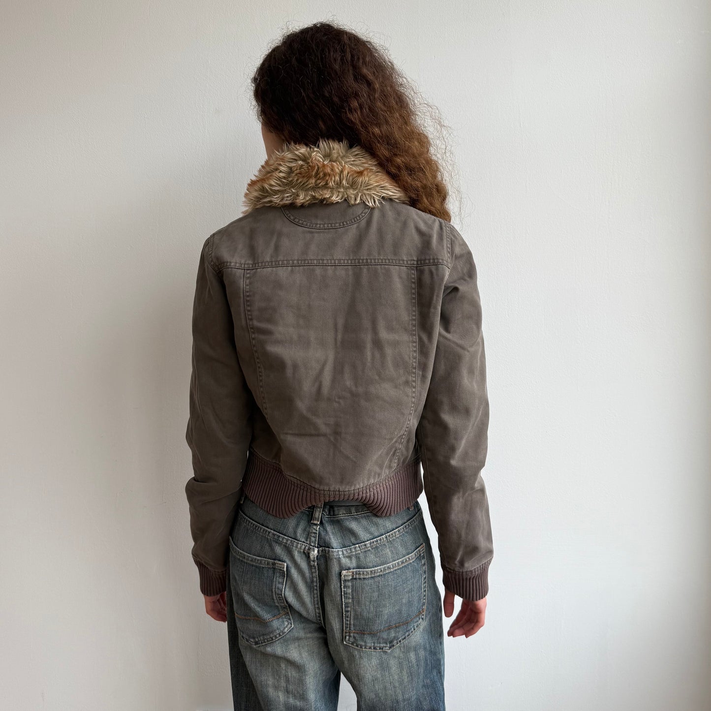Brown fur collar bomber - Size S