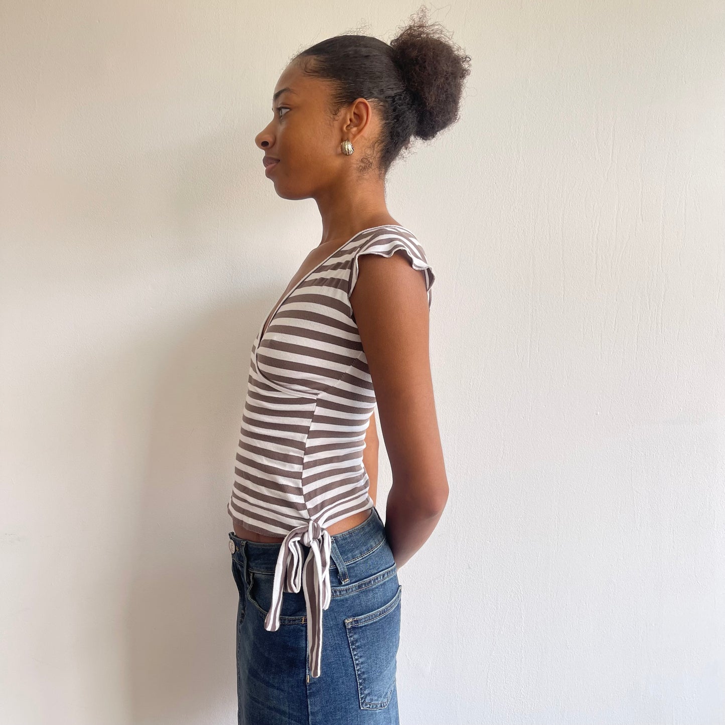 Brown and white stripe top - Size S