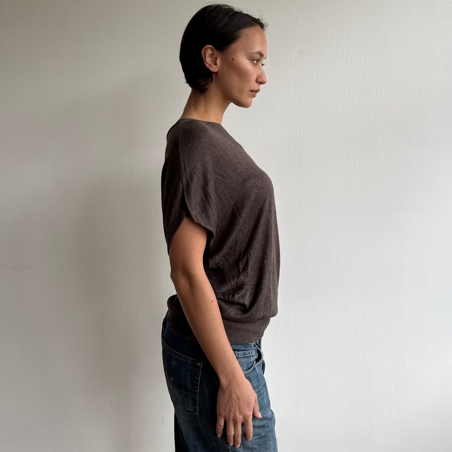 Brown short sleeve slouchy knit - Size M