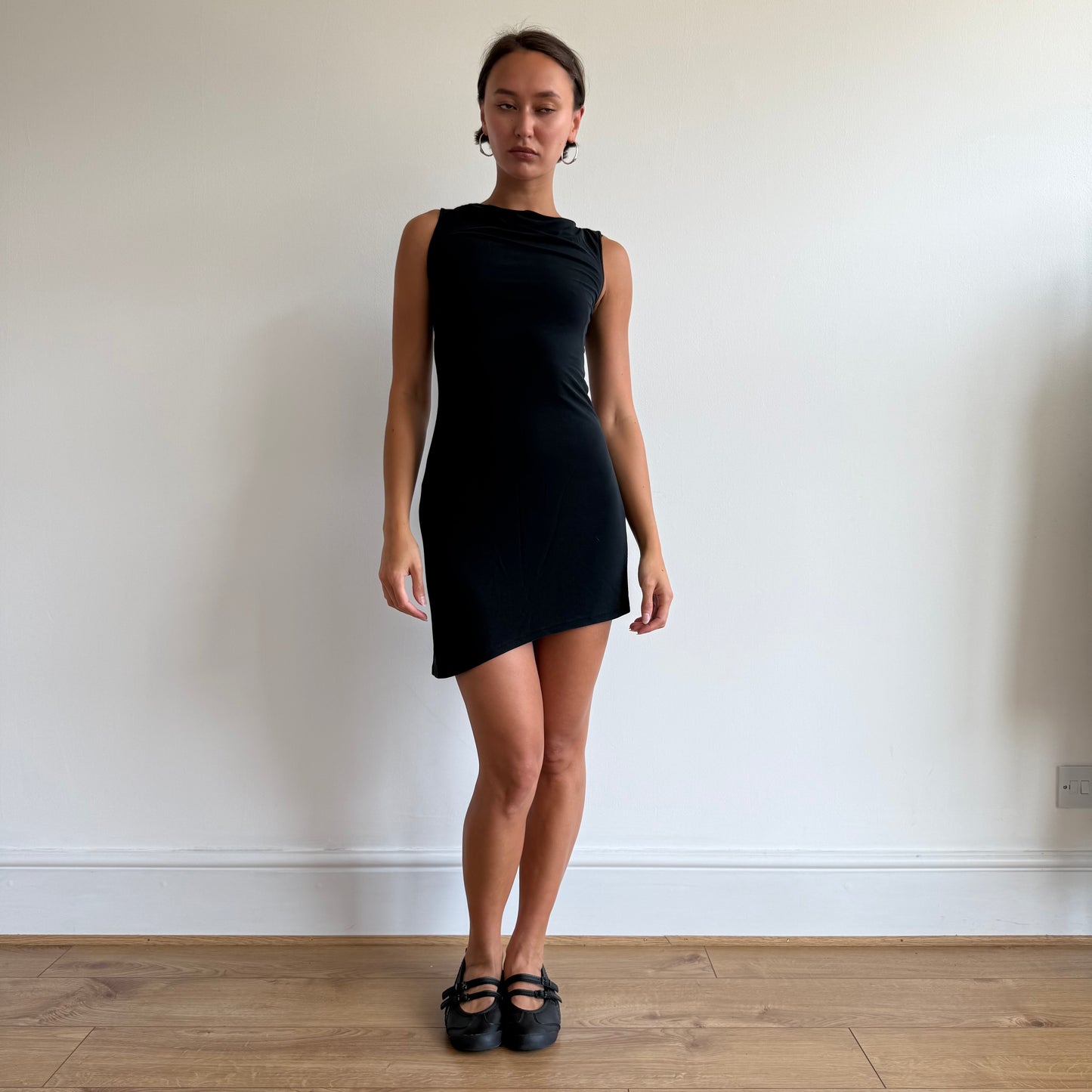 Black asymmetric 90s dress - Size XS