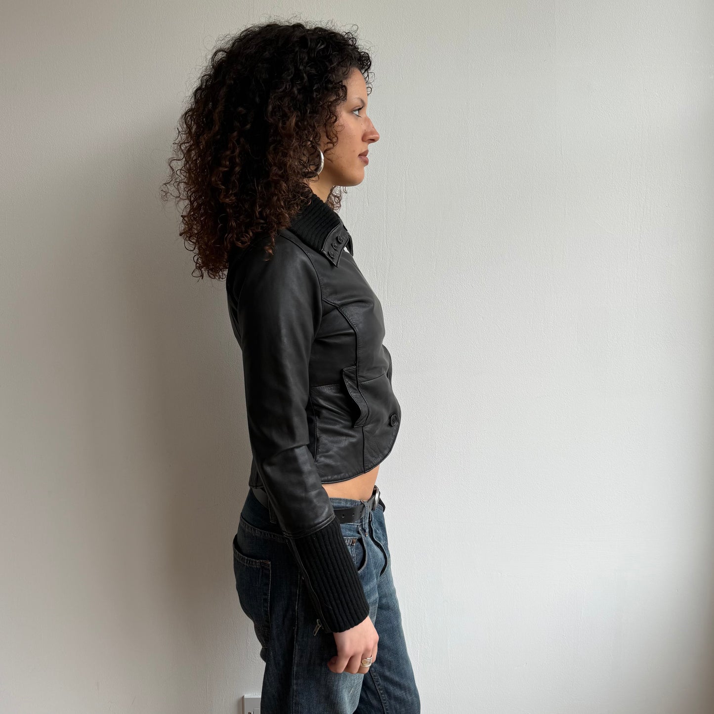 Black leather asymmetric peacoat - Size XS