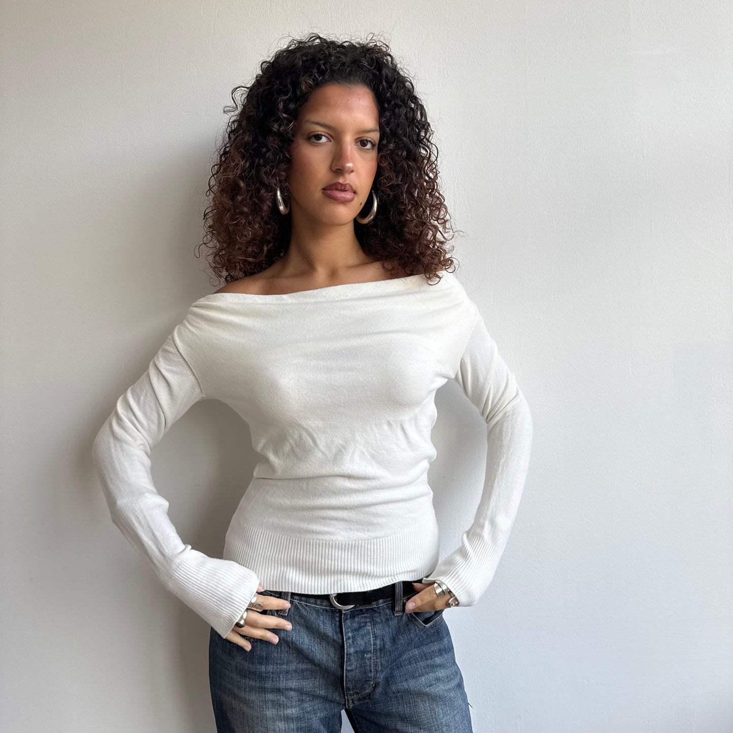 Cream cowl slouchy knit - Size S