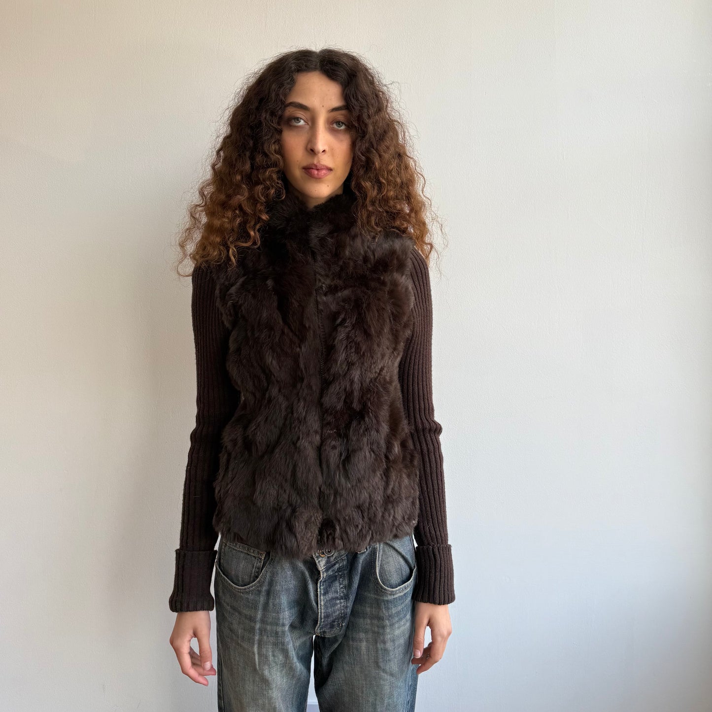 Brown fur knitted gilet - Size M