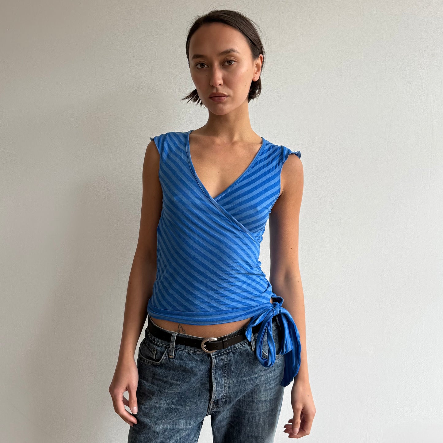 Cobalt striped ballet wrap top - Size S/M