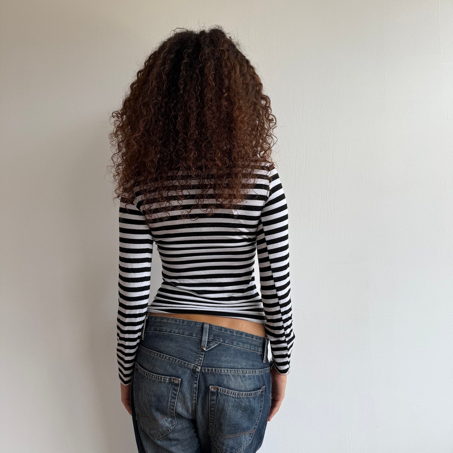 Black striped long sleeve wrap top - Size M