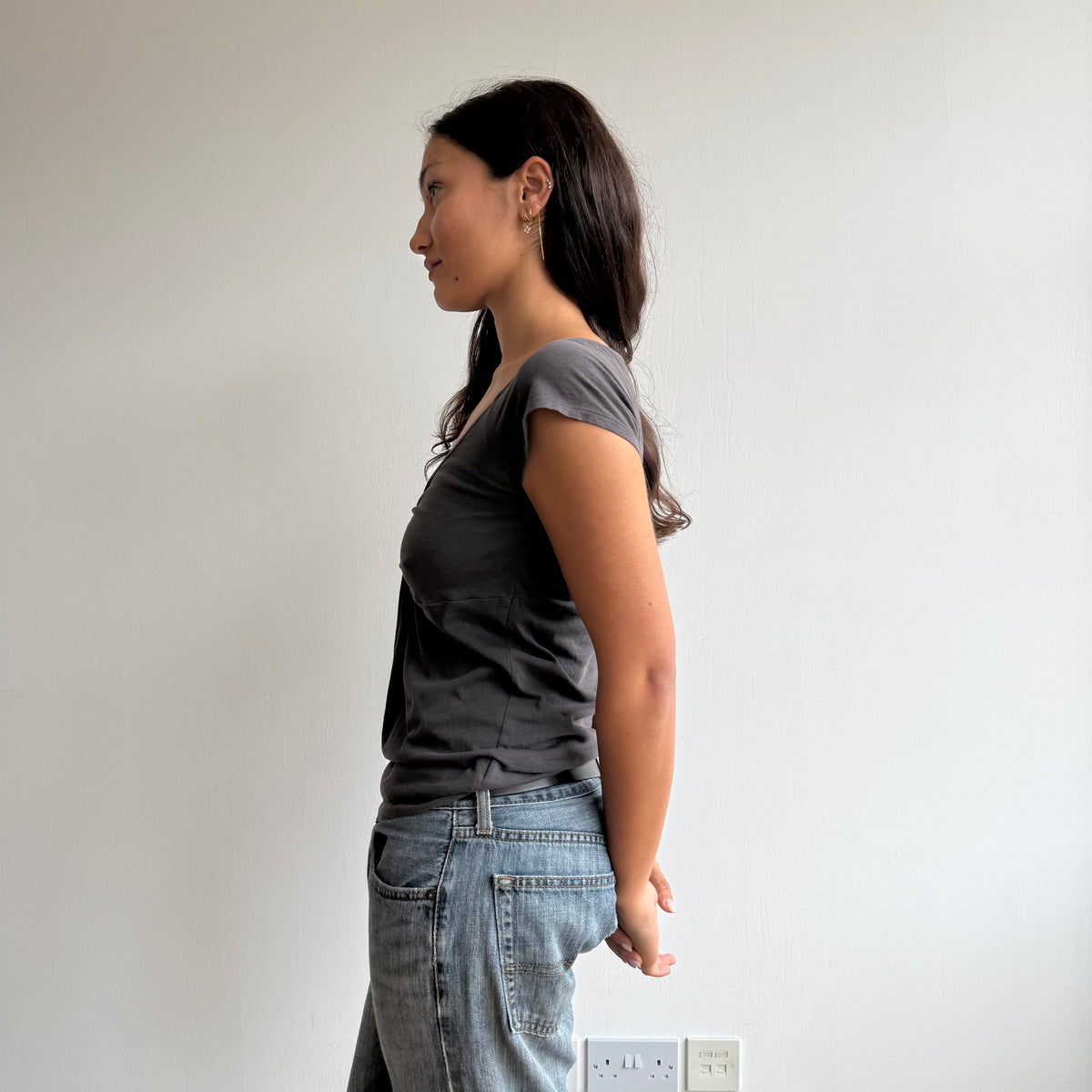 Grey twist front top - Size S