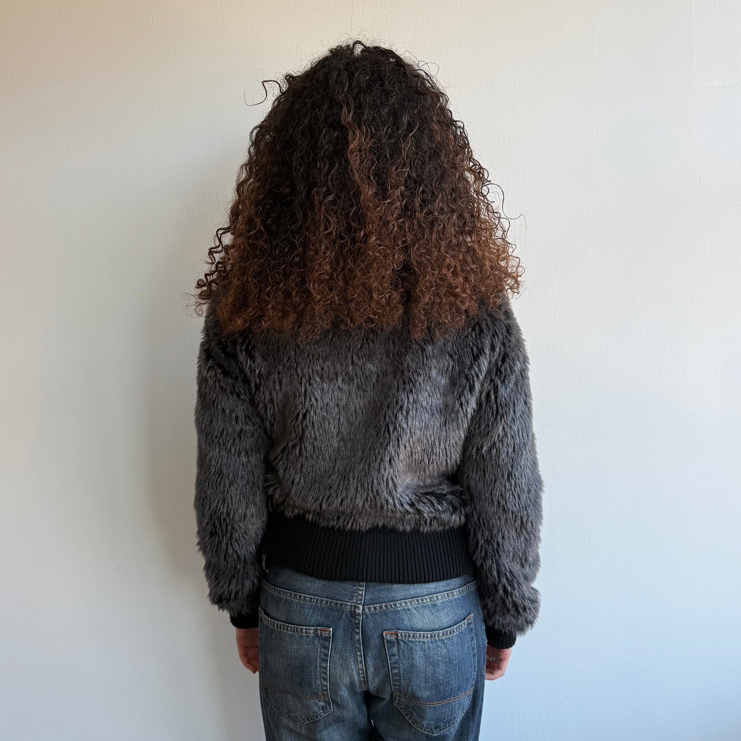 Black fur bomber - Size M
