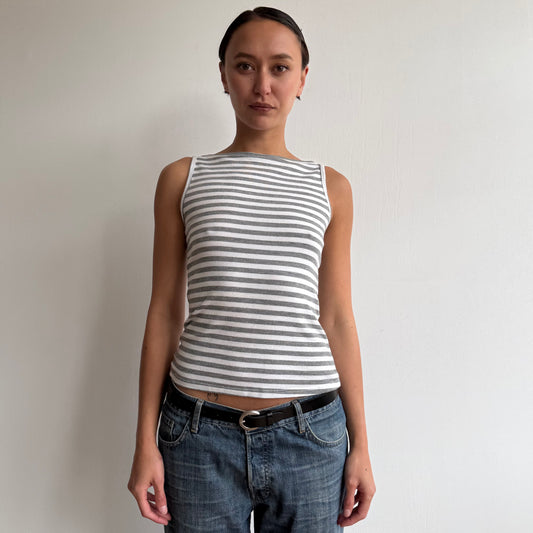 Grey + white striped top - Size S-M