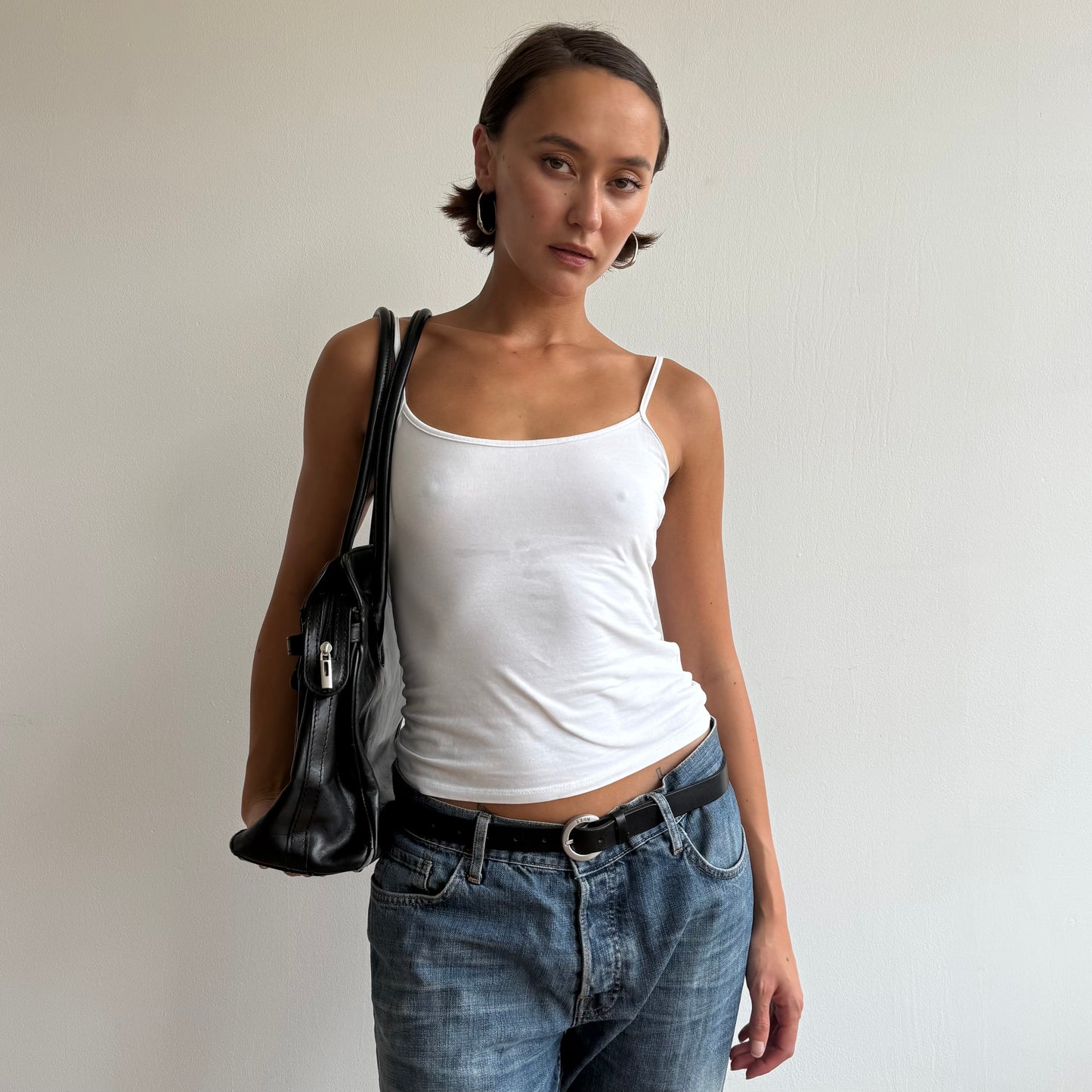 Black leather firkin bag - One Size