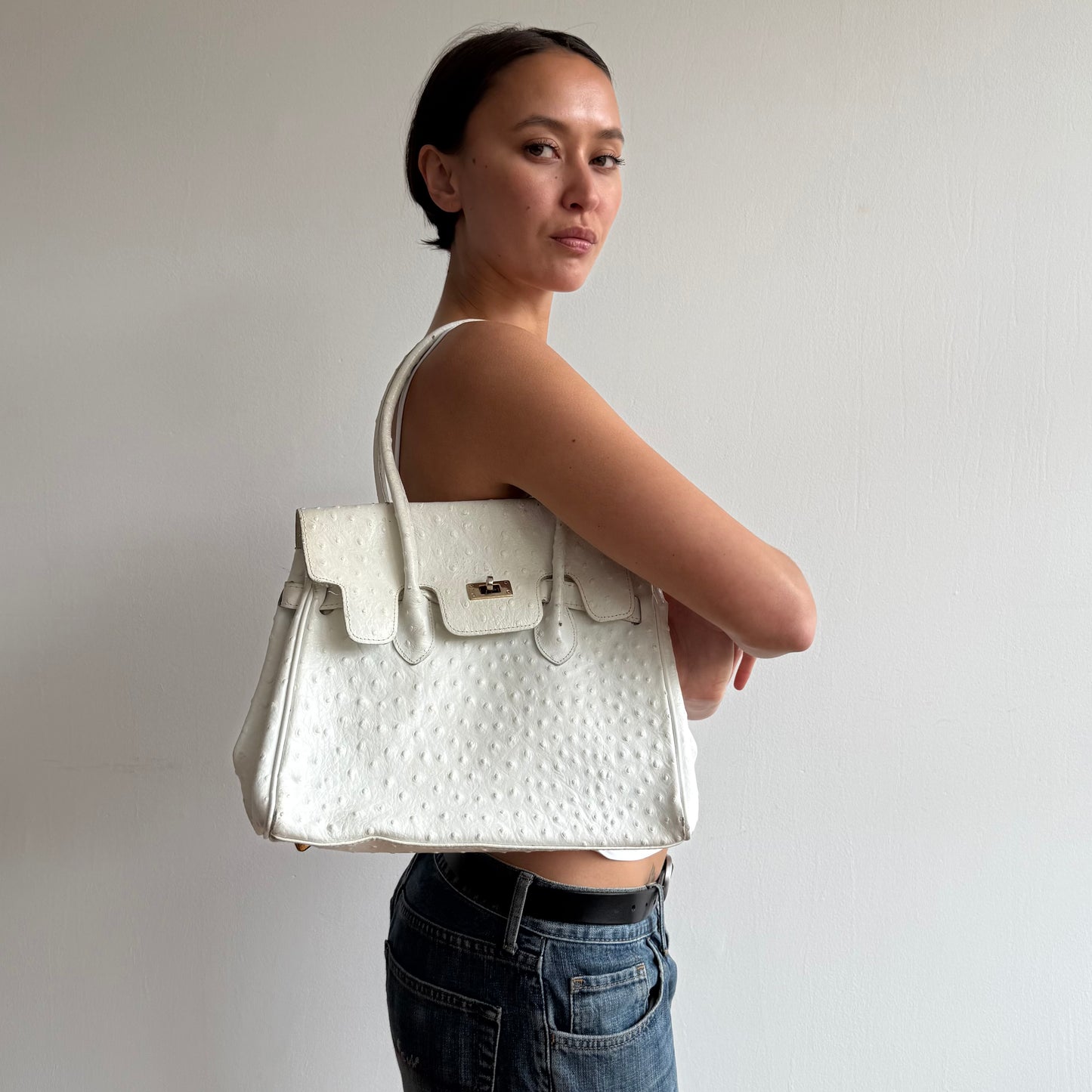White mini leather ‘firkin’ bag - One Size