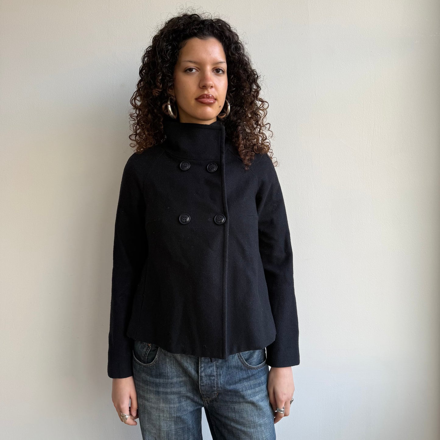 Black funnel neck peacoat - Size S/M