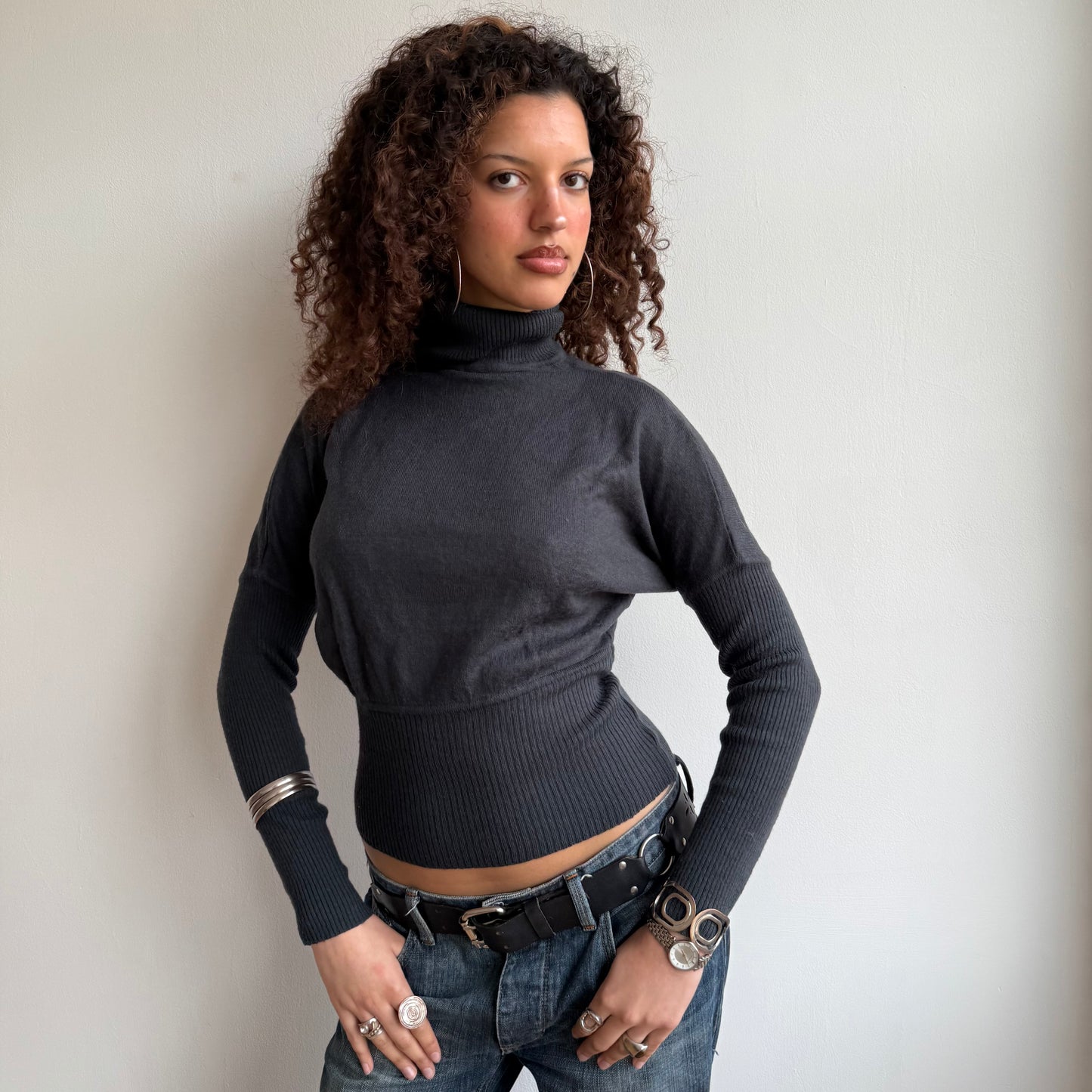 Charcoal batwing roll neck - Size S