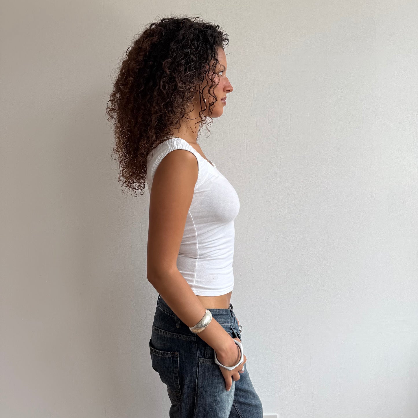 White button bardot top - Size S/M