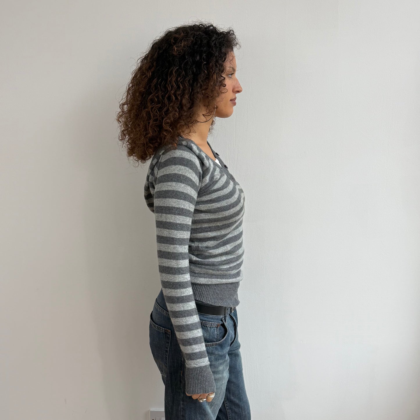 Grey striped knit hoodie - Size S