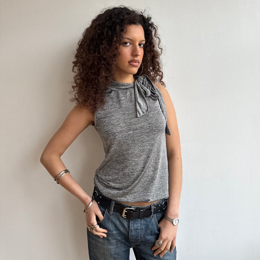 Grey neck tie top - Size S