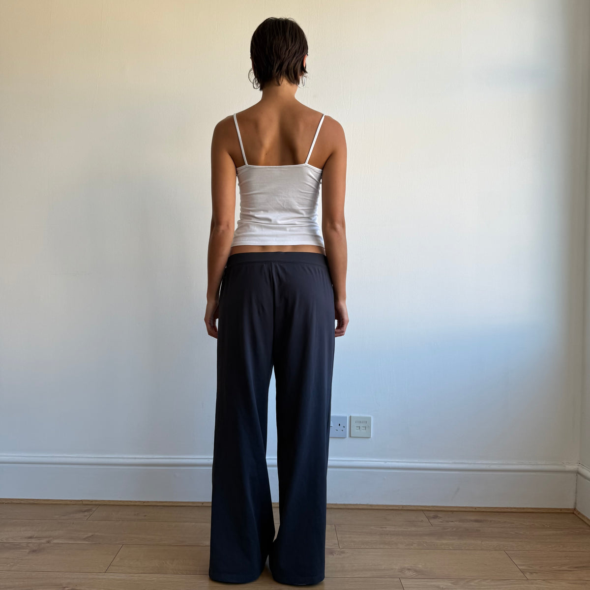 Navy Adidas 3 stripe wide leg yoga pants - Size L