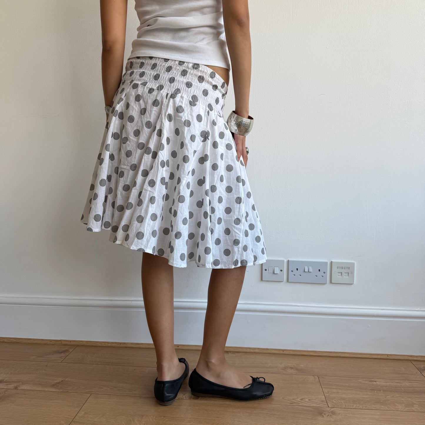 White polka dot midi skirt - Size S