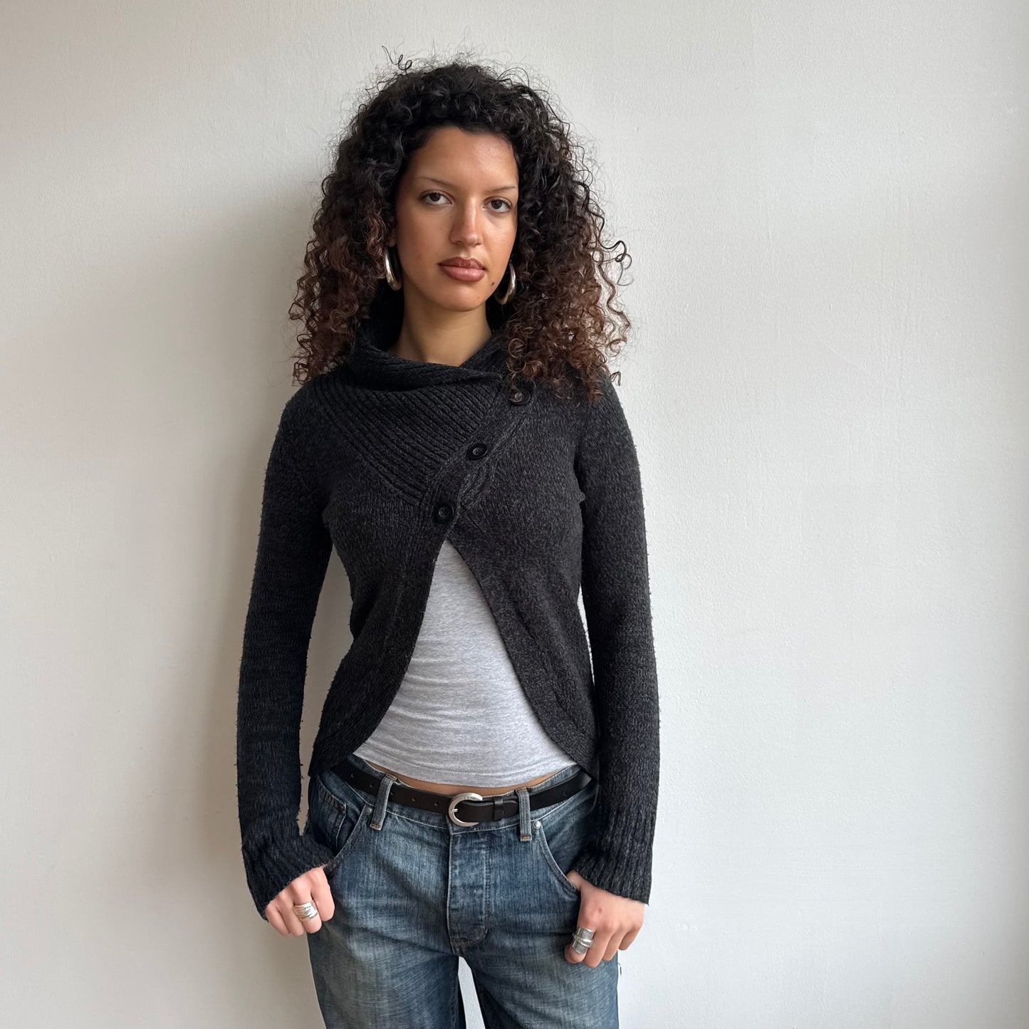 Charcoal open front knit - Size S