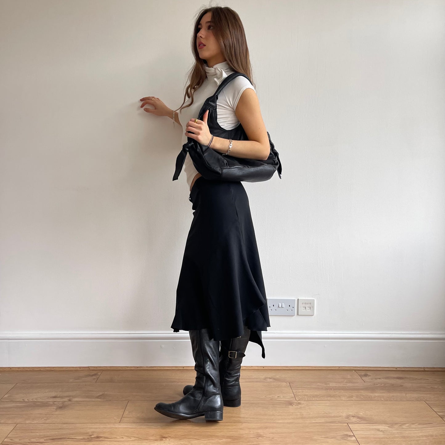 Black leather slouchy bag