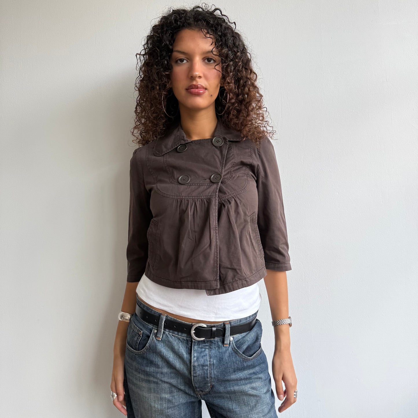 Brown button 3/4 swing jacket - Size XS