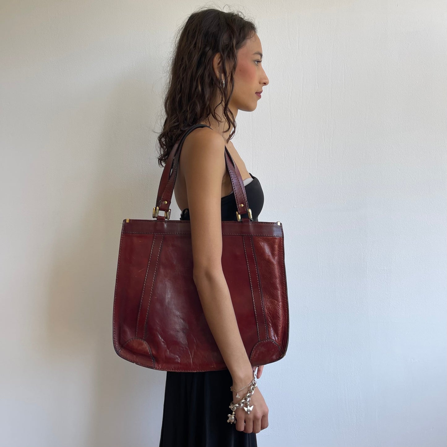 Burgundy leather bag - O/S