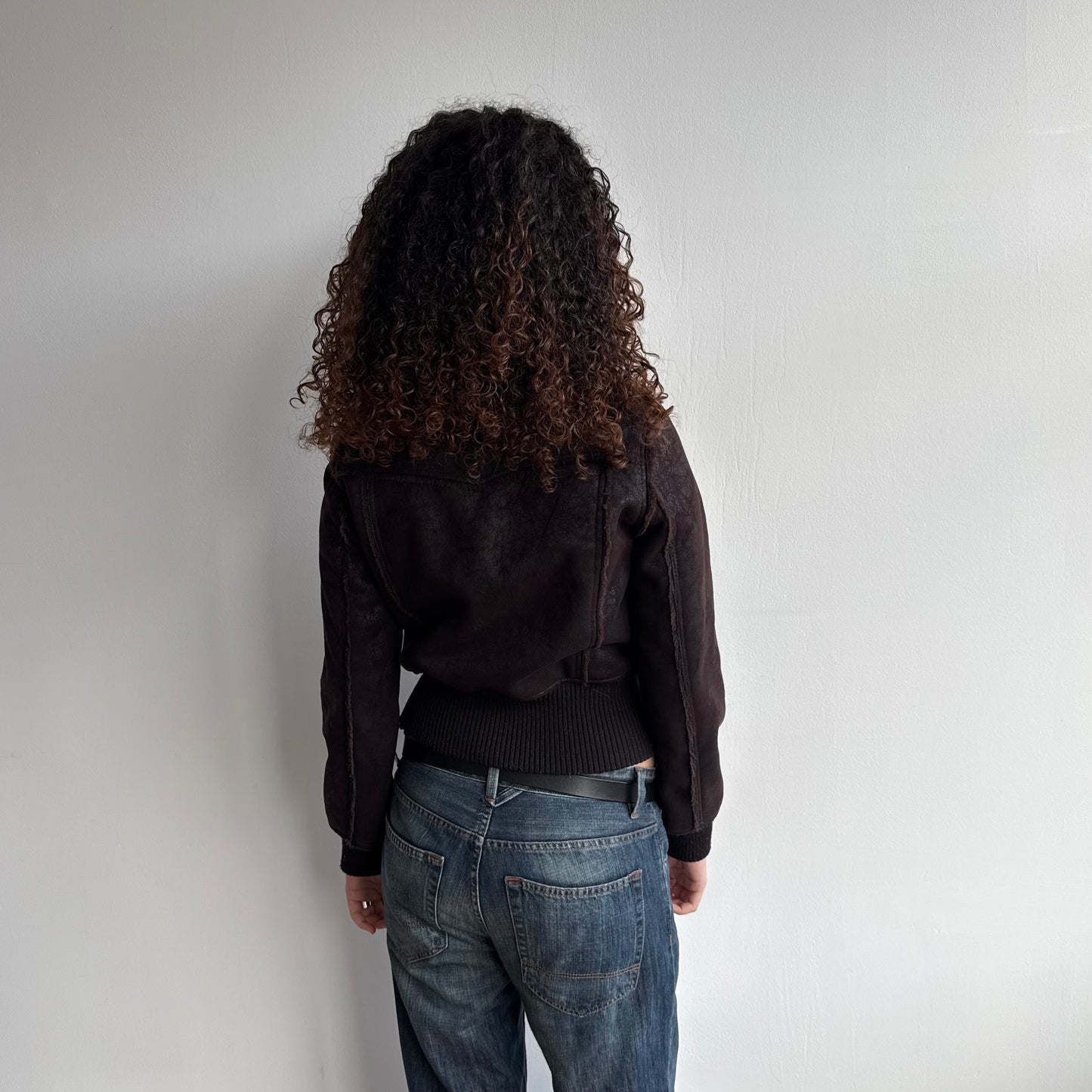 Brown buckle faux fur bomber - Size S